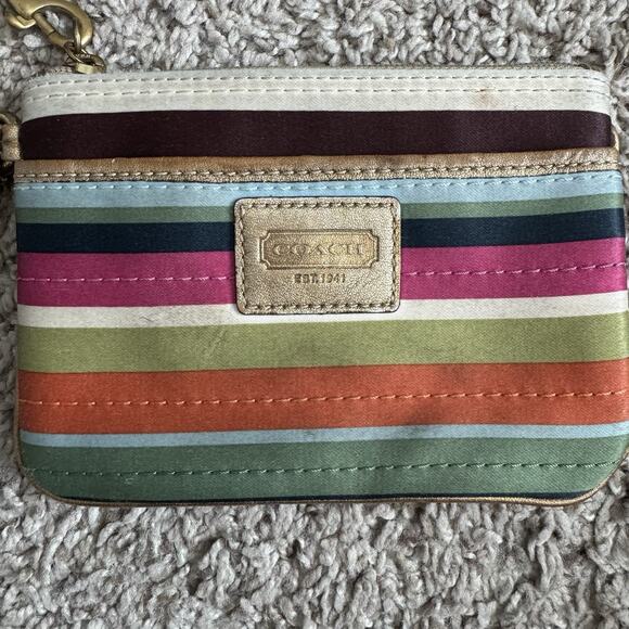 Vintage Y2K Coach Legacy Stripe Wristlet Multi Color Satin Lining 2000’s Wallet - Picture 4 of 9